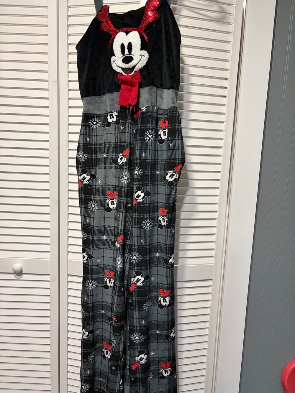 Disney Girls Minnie Mouse Black Gray Plaid Jumpsuit with Red Accents